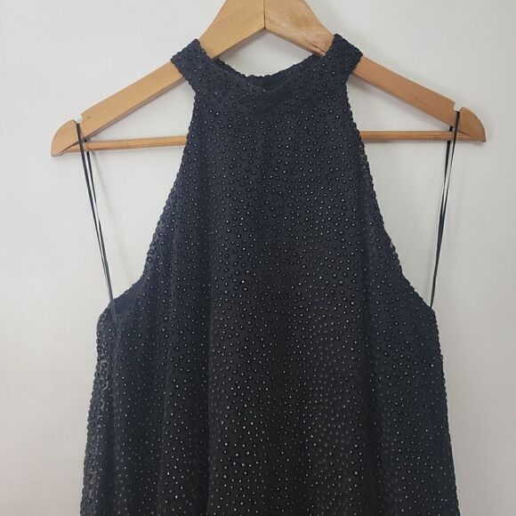 Zara Trafaluc Dobby Black and Gold Dots Halter Keyhole Top - Picture 2 of 11